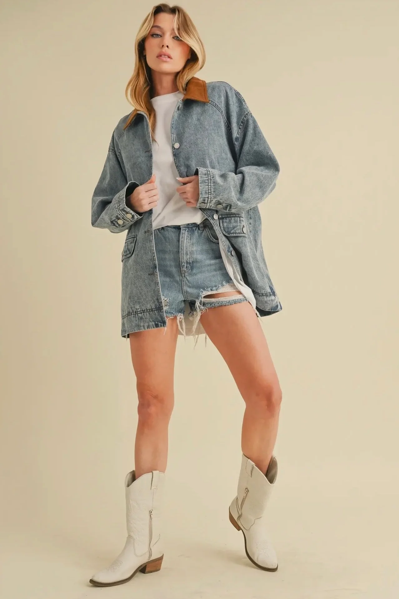 Corduroy Collared Jean Jacket - Image 9