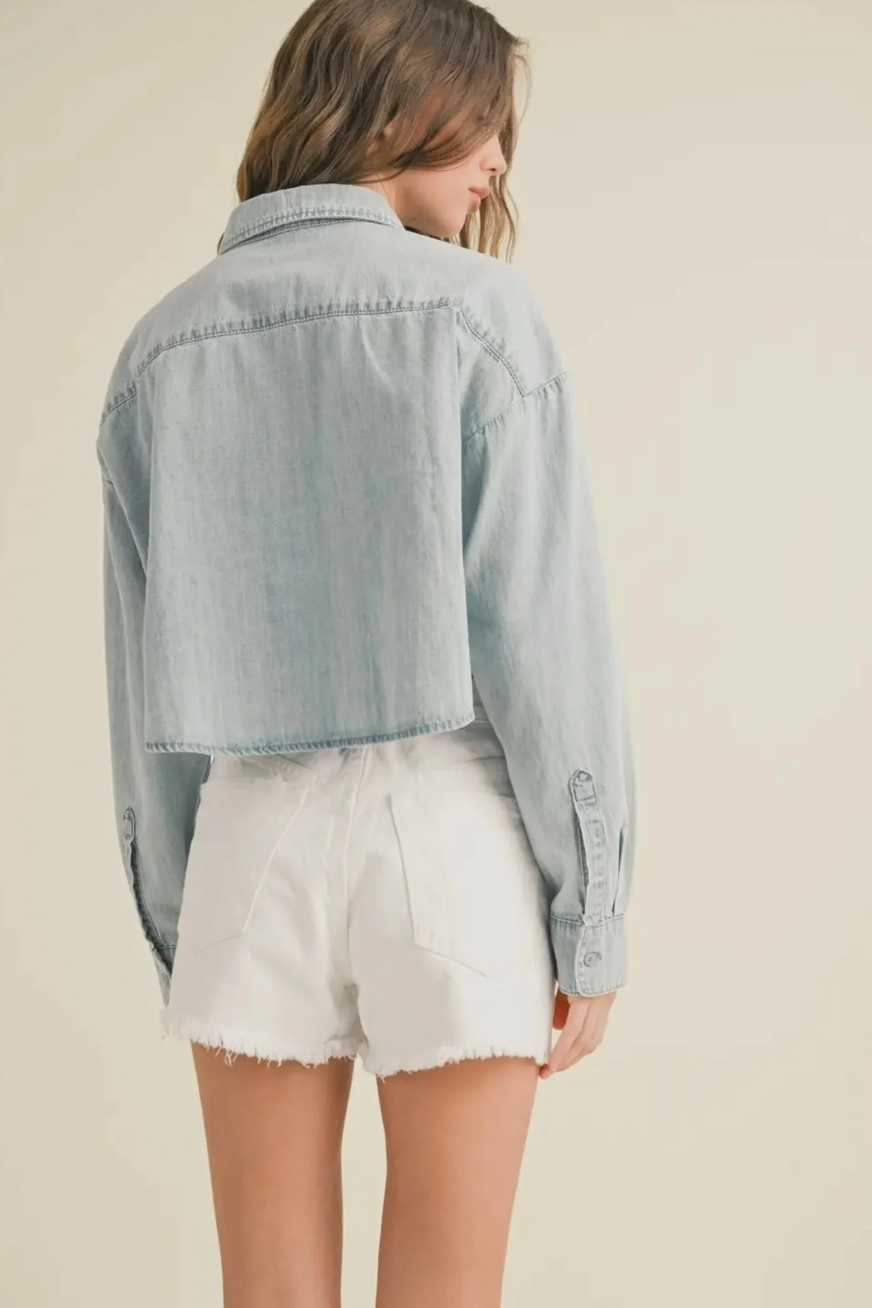 Cropped Denim Button Down - Image 10