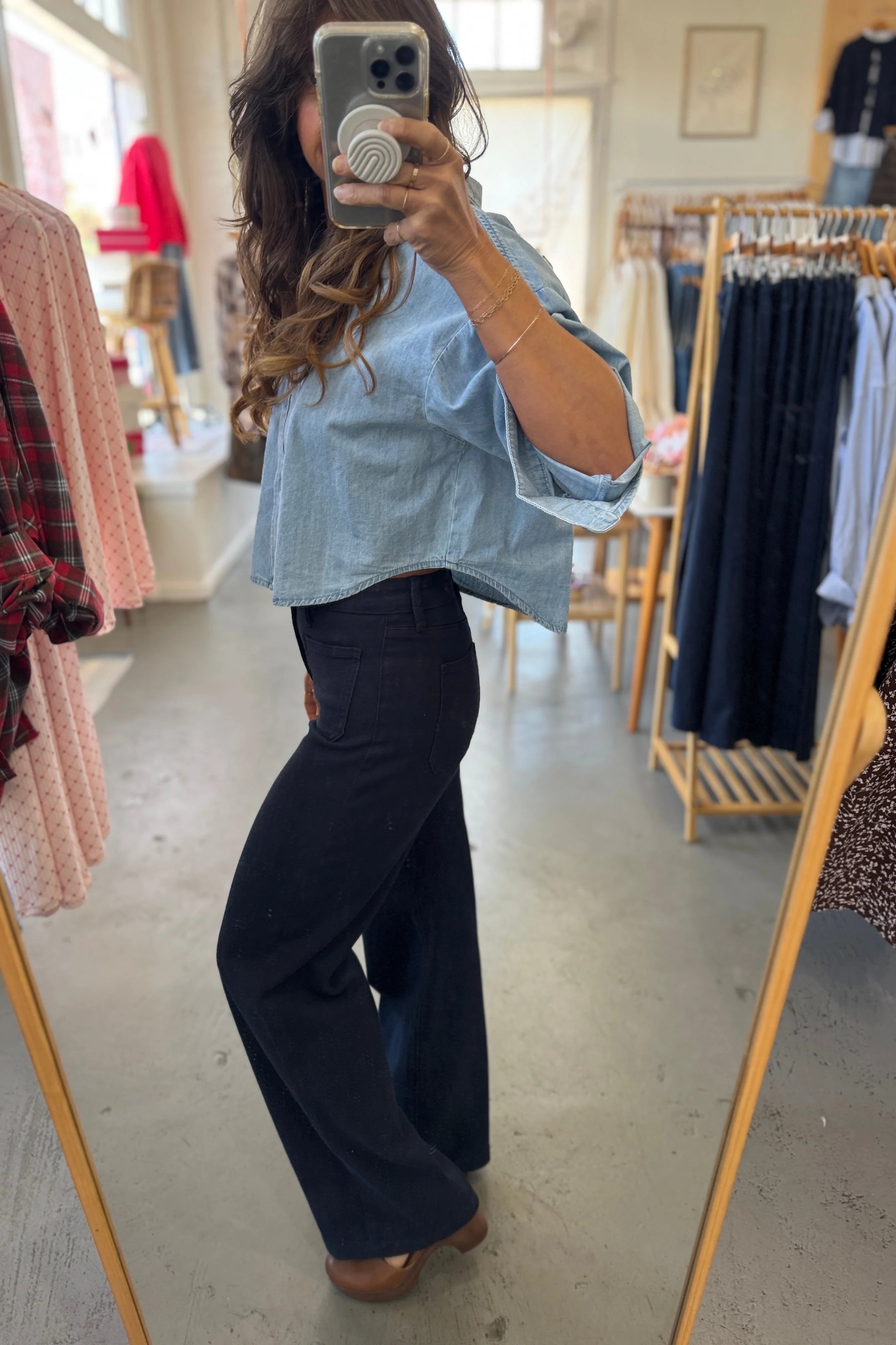 Cropped Denim Button Down - Image 3