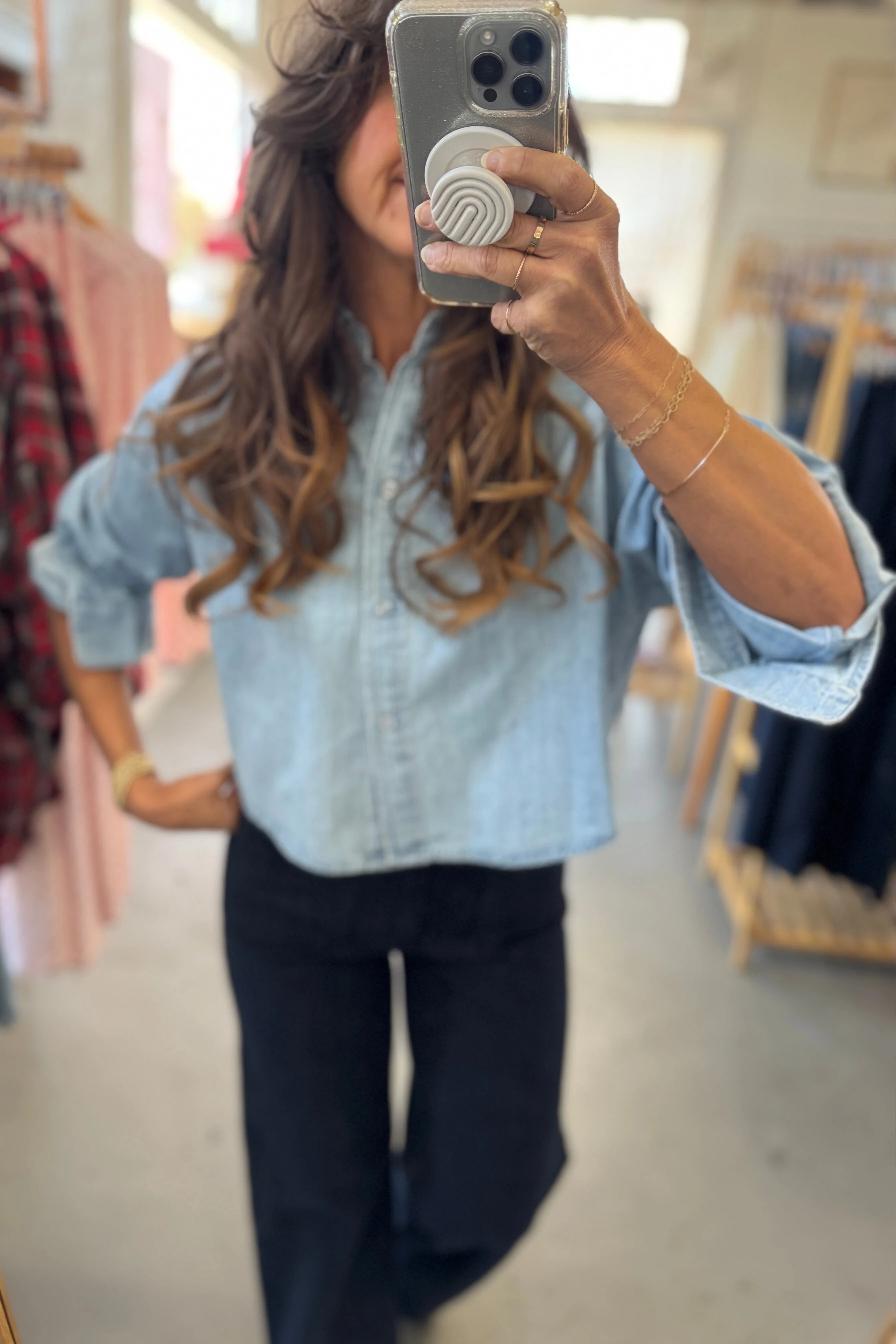 Cropped Denim Button Down - Image 4