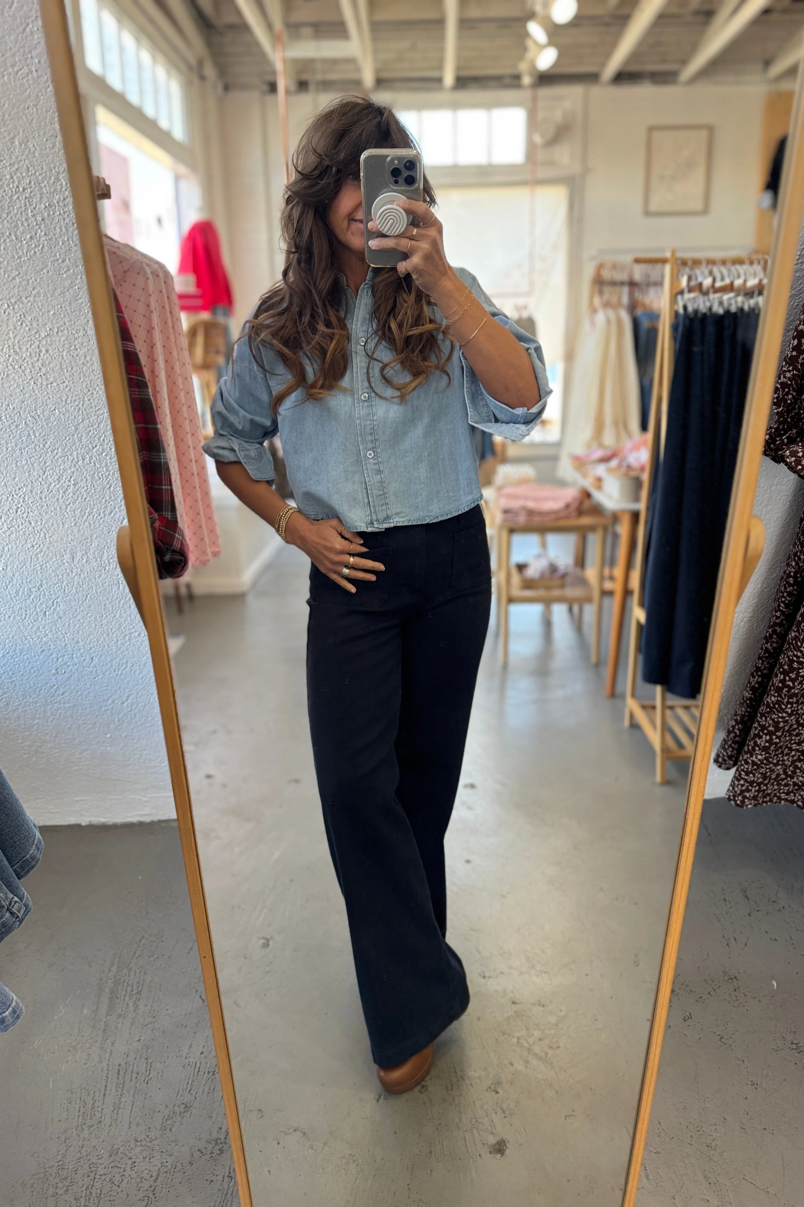 Cropped Denim Button Down - Image 5