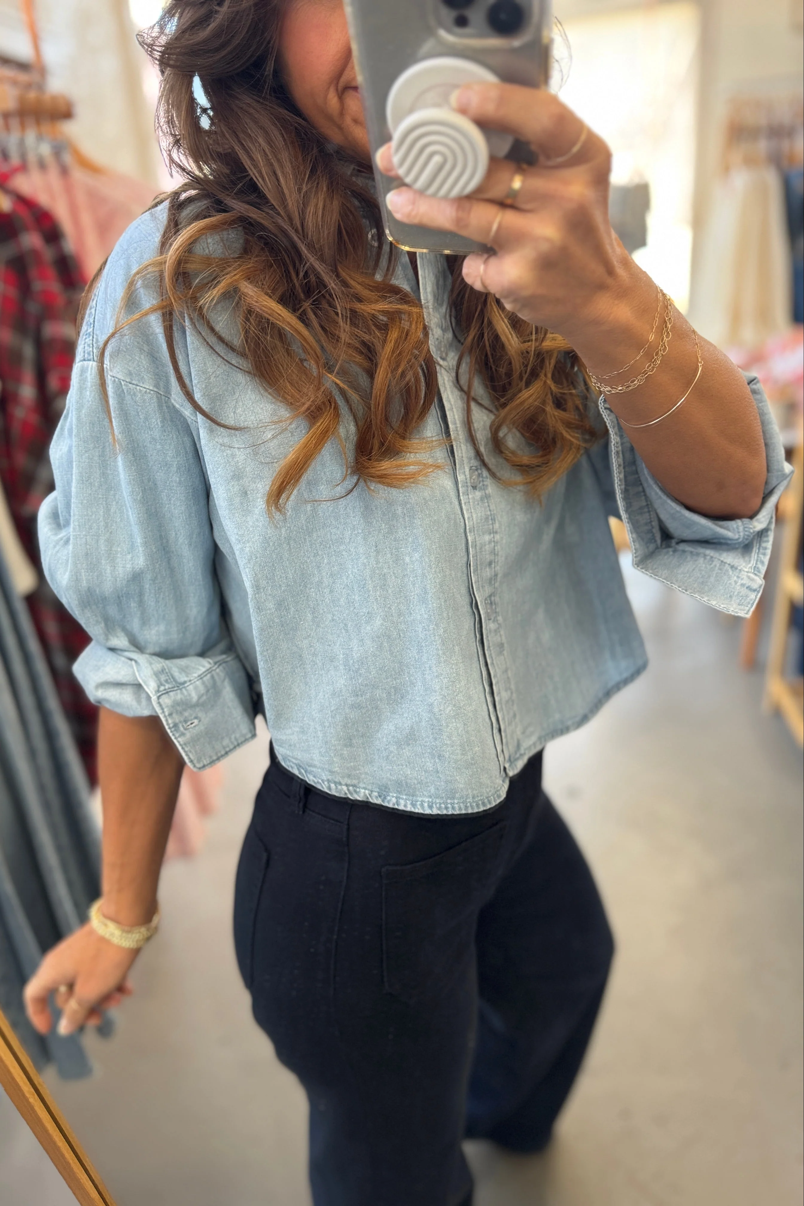 Cropped Denim Button Down - Image 6