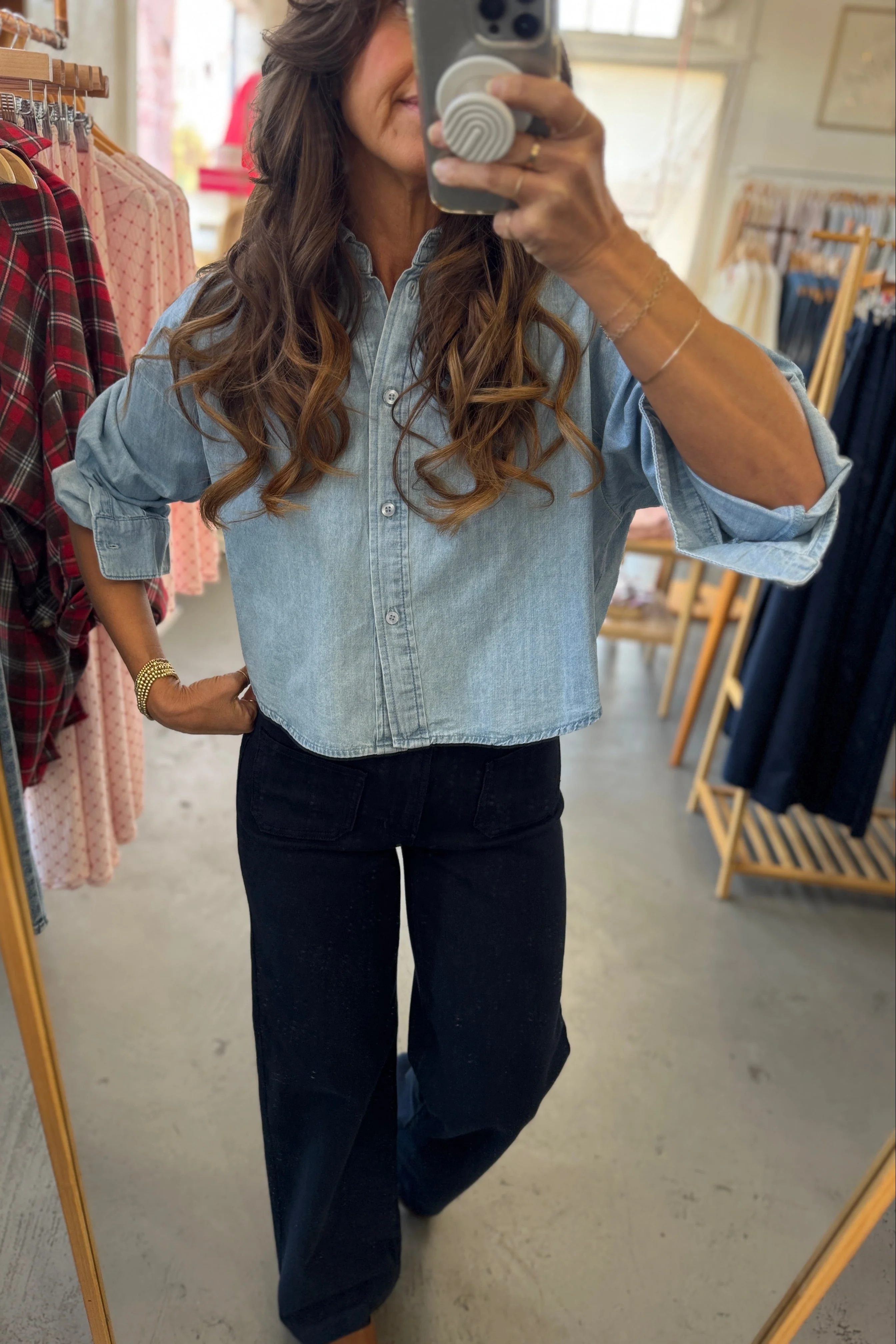 Cropped Denim Button Down - Image 7