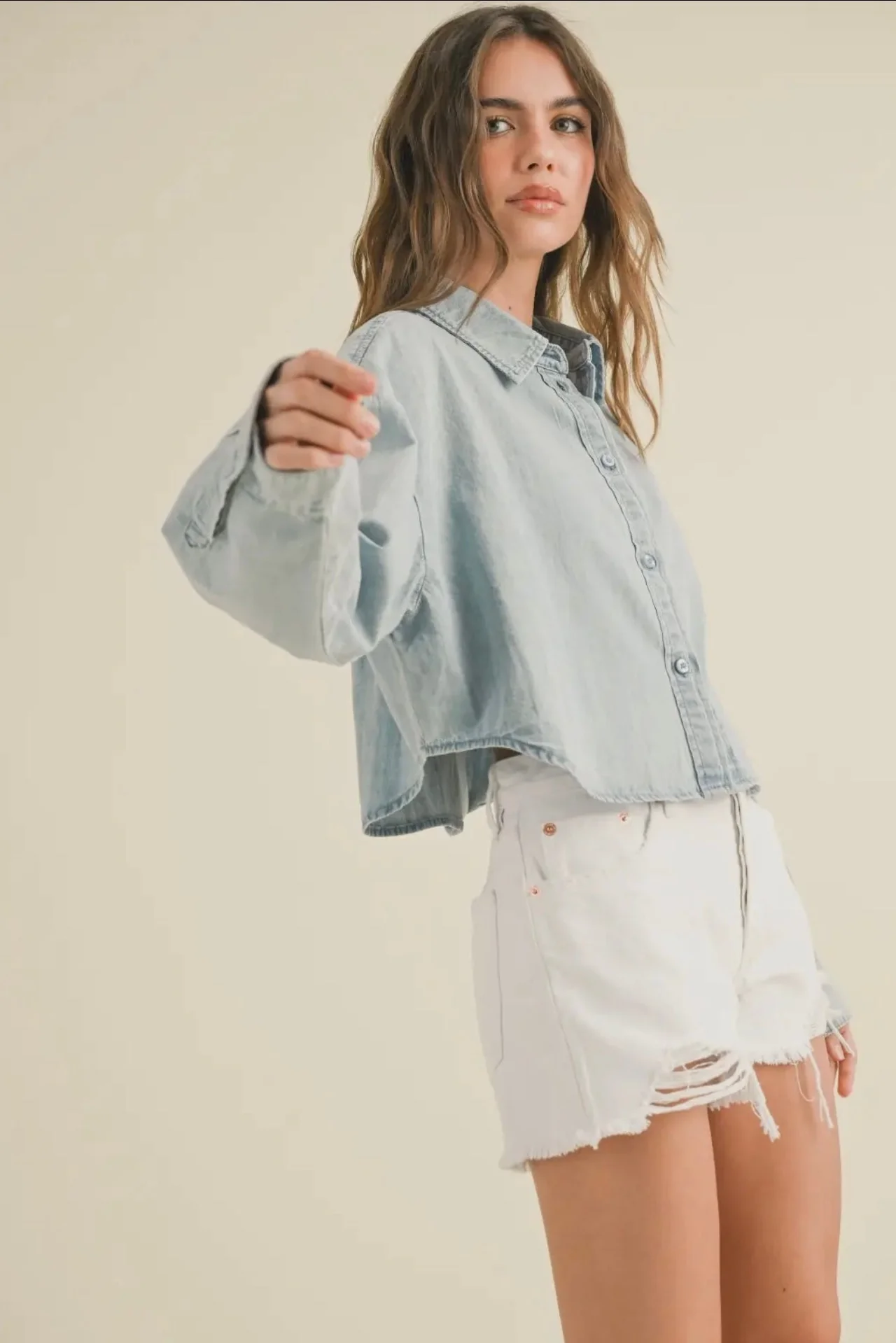 Cropped Denim Button Down - Image 9