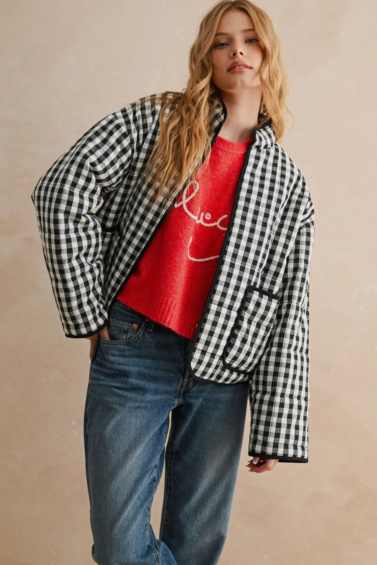 Gingham Quilted Jacket - Image 12