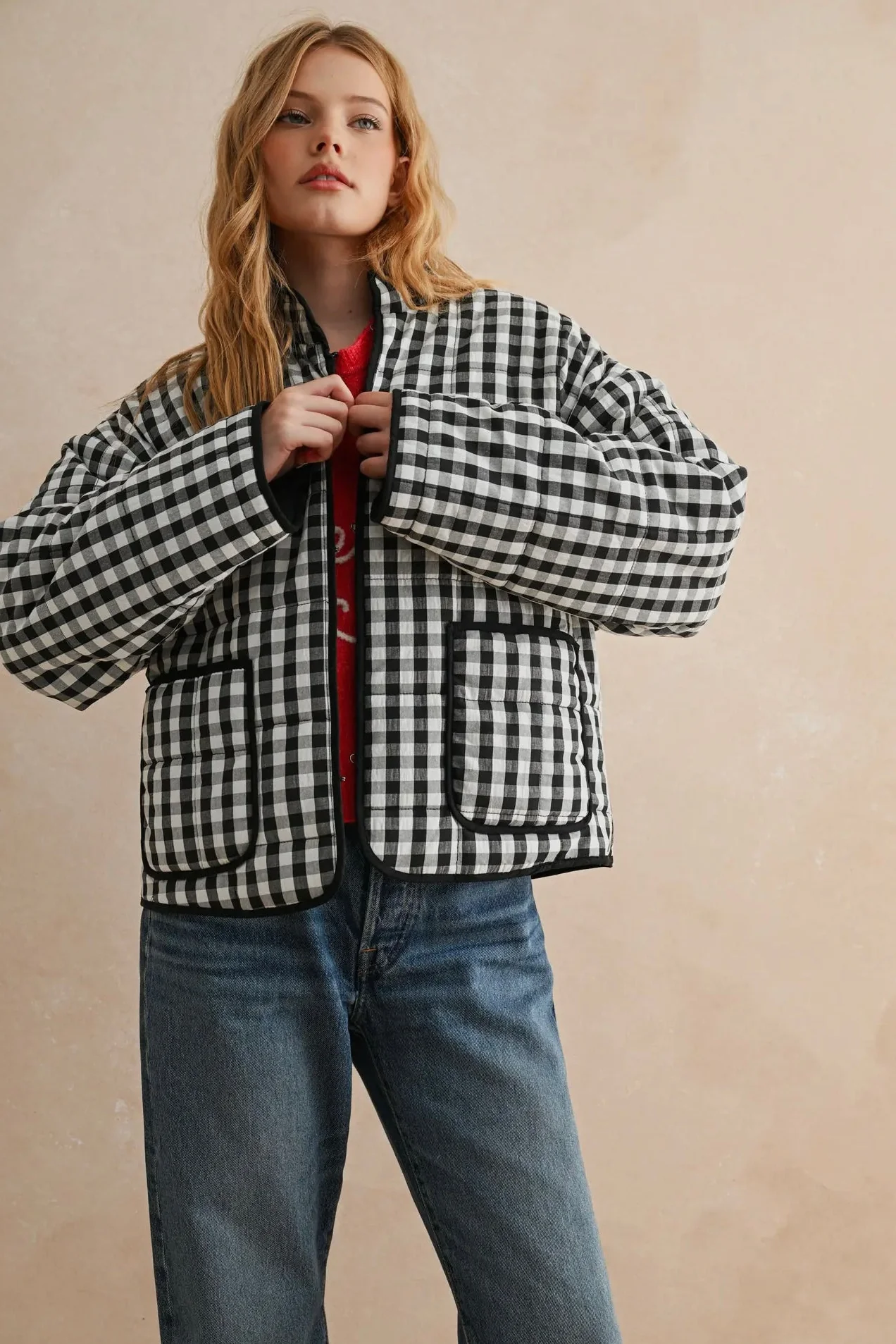 Gingham Quilted Jacket - Image 8