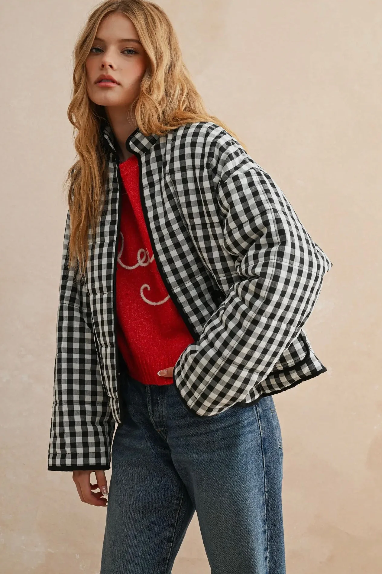 Gingham Quilted Jacket - Image 9