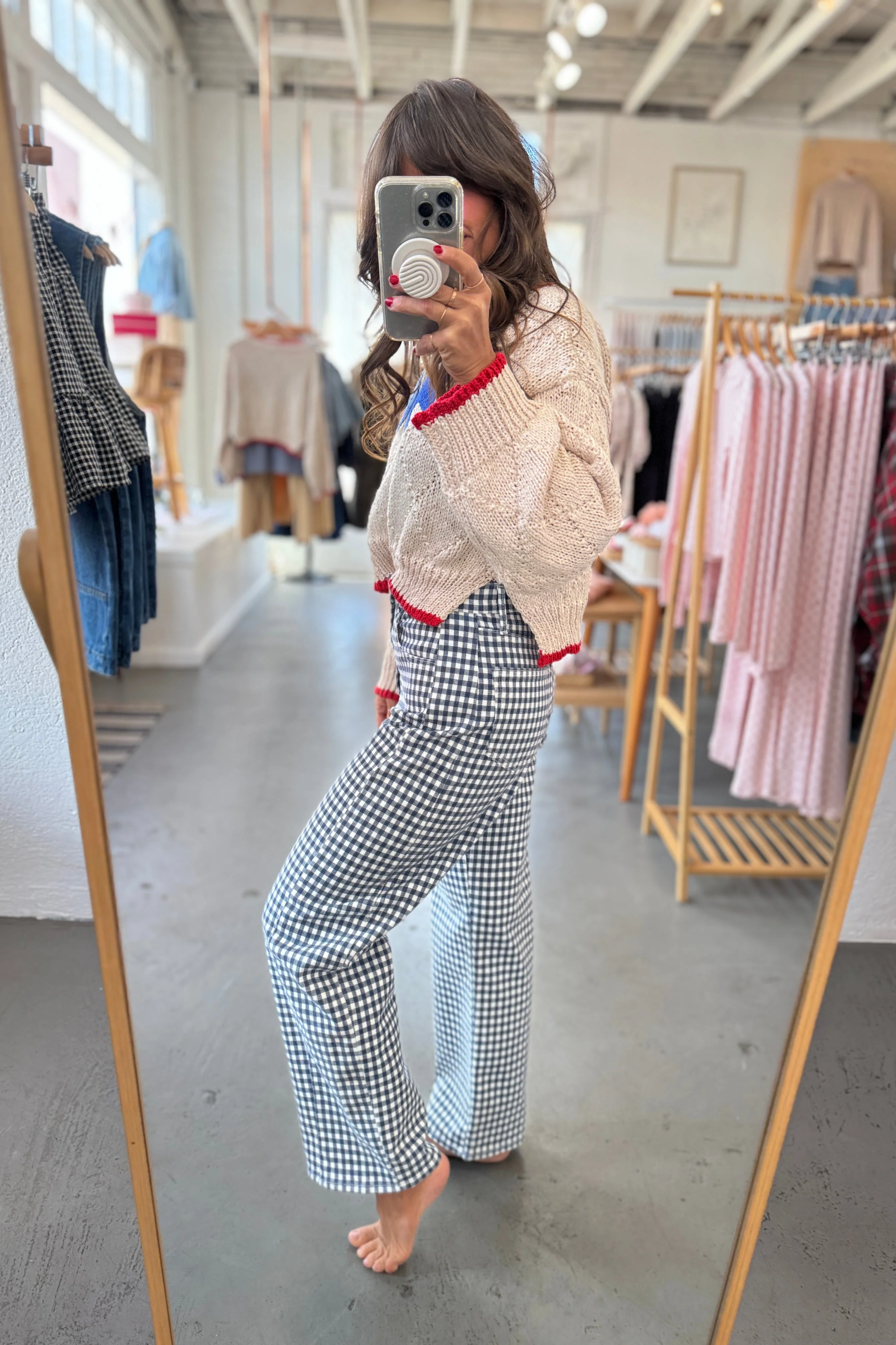 Gingham Wide Leg Jeans - Image 3