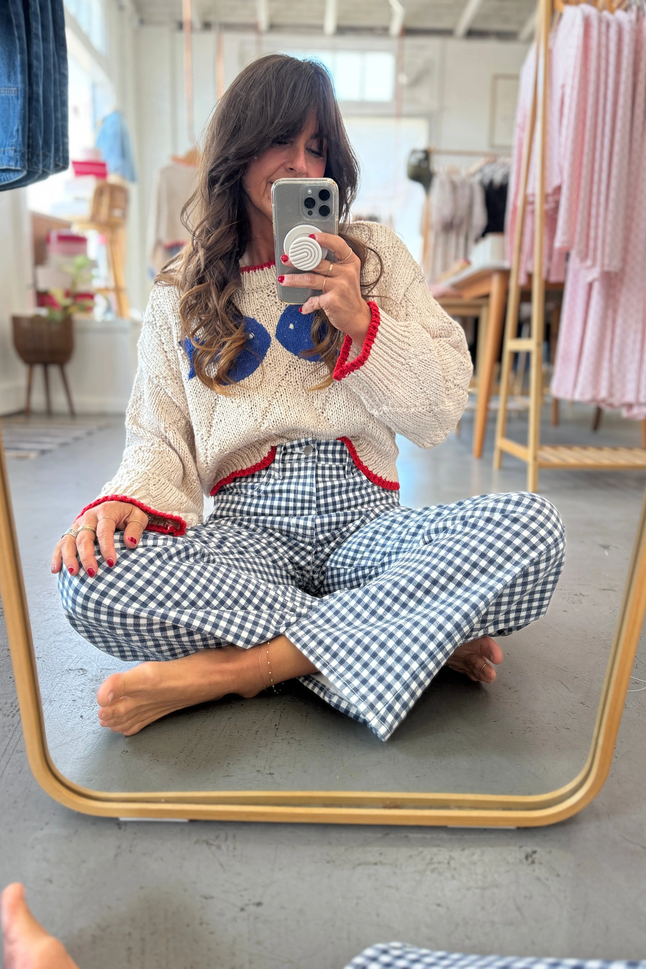 Gingham Wide Leg Jeans - Image 6