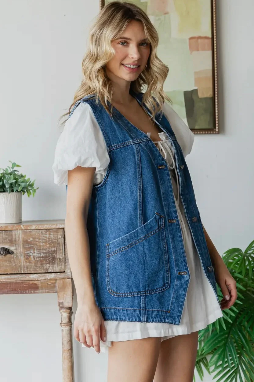 Longline Denim Vest - Image 3