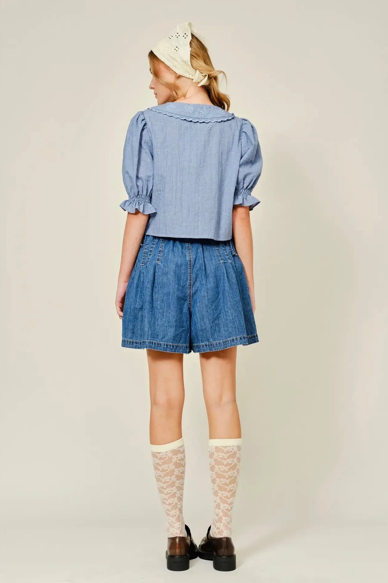 Puffed Sleeve Front Tie Blouse - Image 5