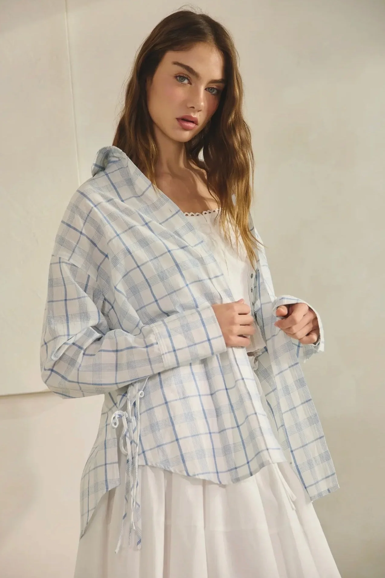 Side Tie Plaid Button Down - Image 2