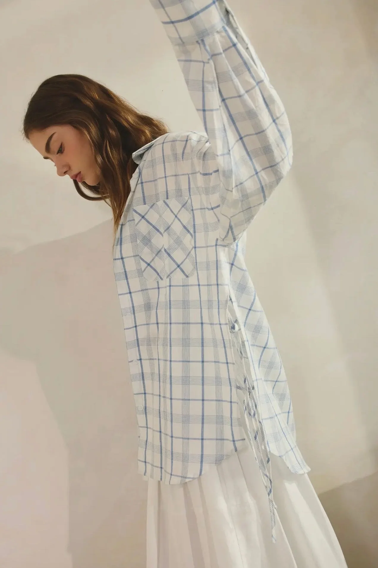 Side Tie Plaid Button Down - Image 5
