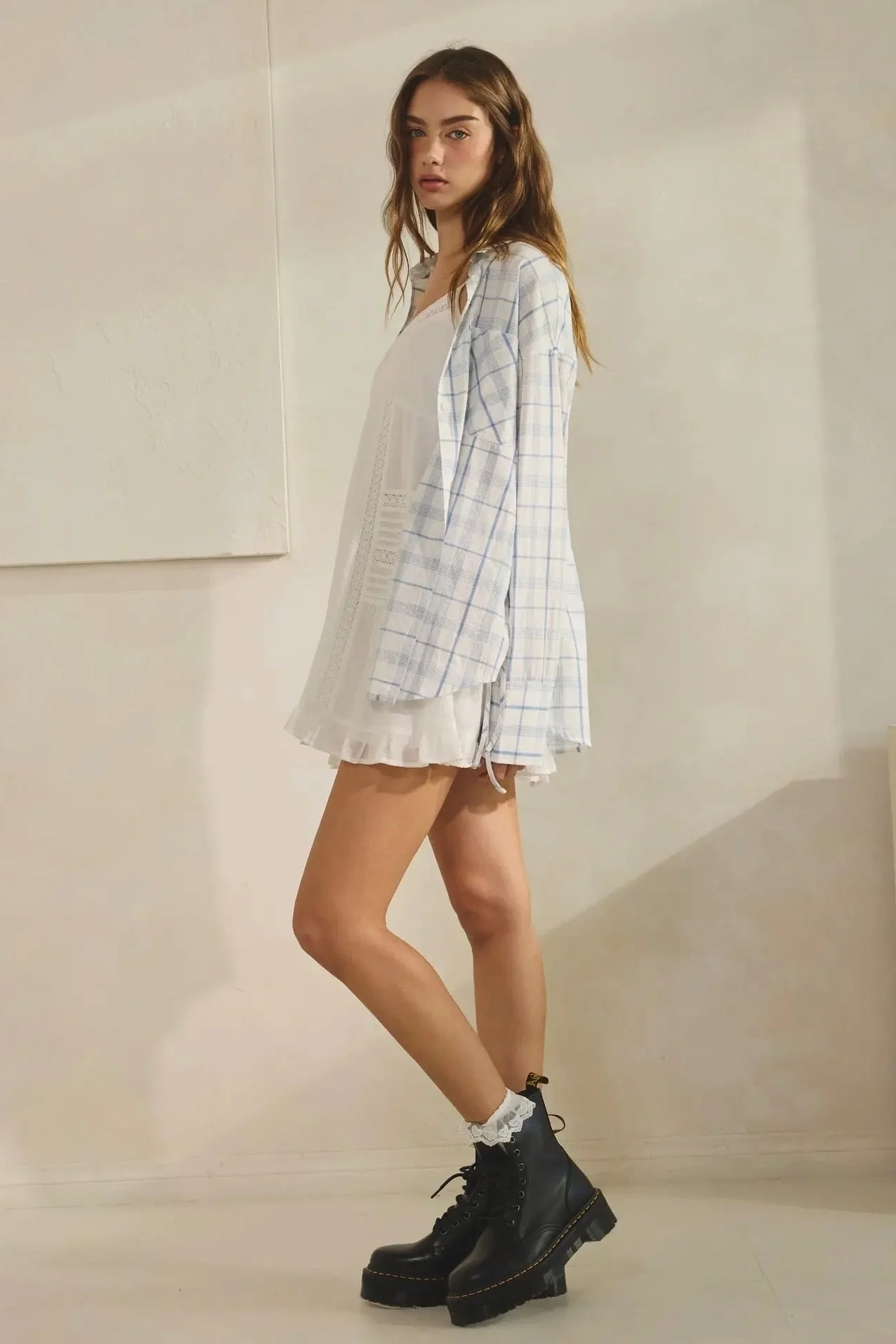 Side Tie Plaid Button Down - Image 9