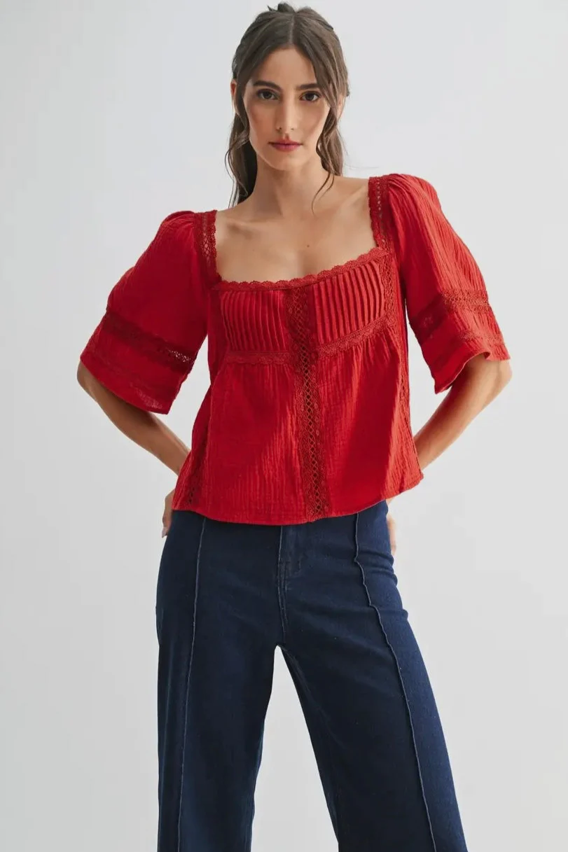 Square Neck Lace Inset Top