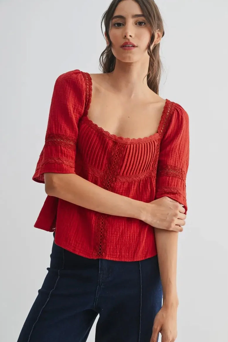 Square Neck Lace Inset Top - Image 2