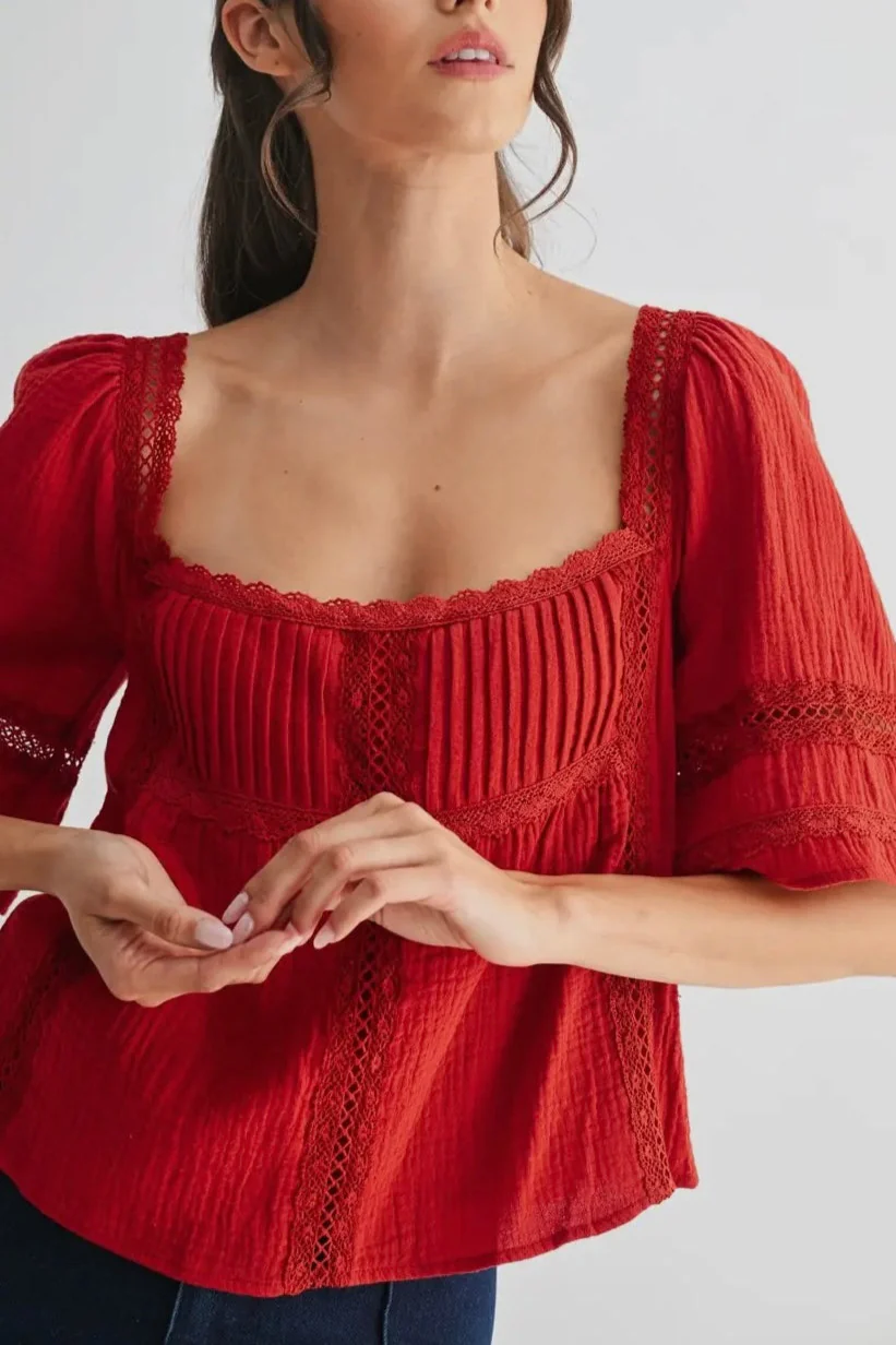 Square Neck Lace Inset Top - Image 3