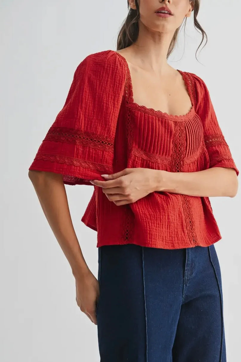 Square Neck Lace Inset Top - Image 6