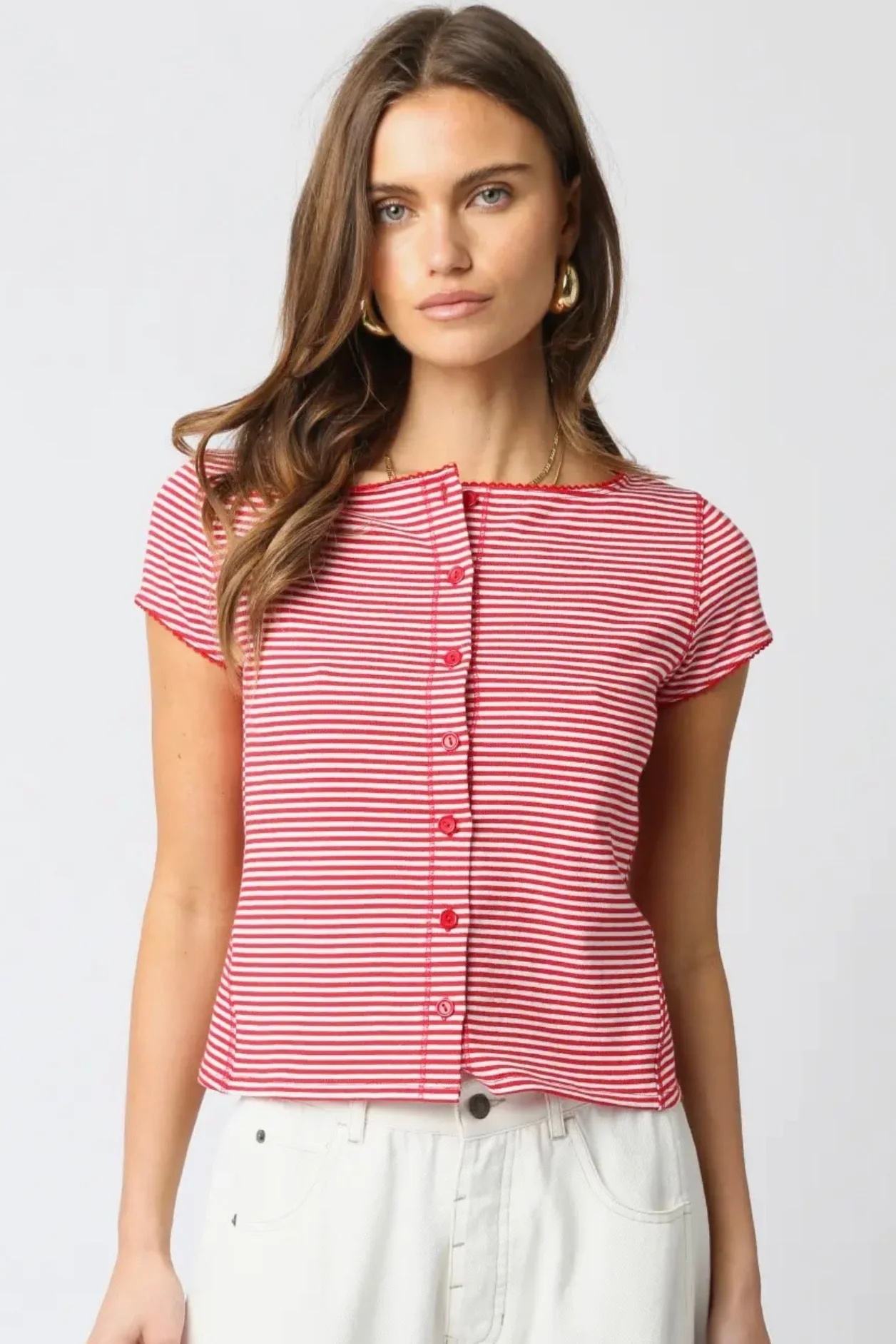 Striped Button Front Top