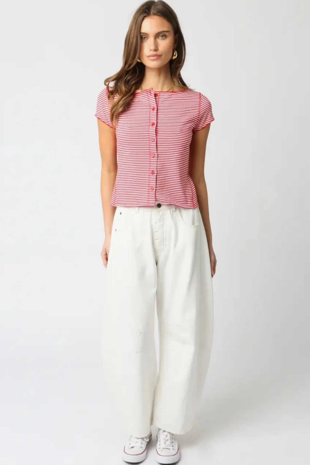 Striped Button Front Top - Image 4
